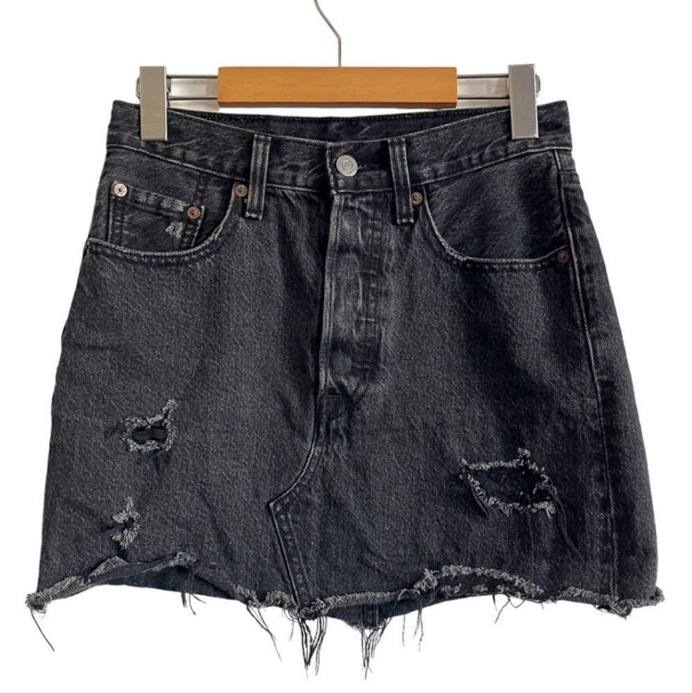 LEVI’S Black Denim Distressed Mini Skirt